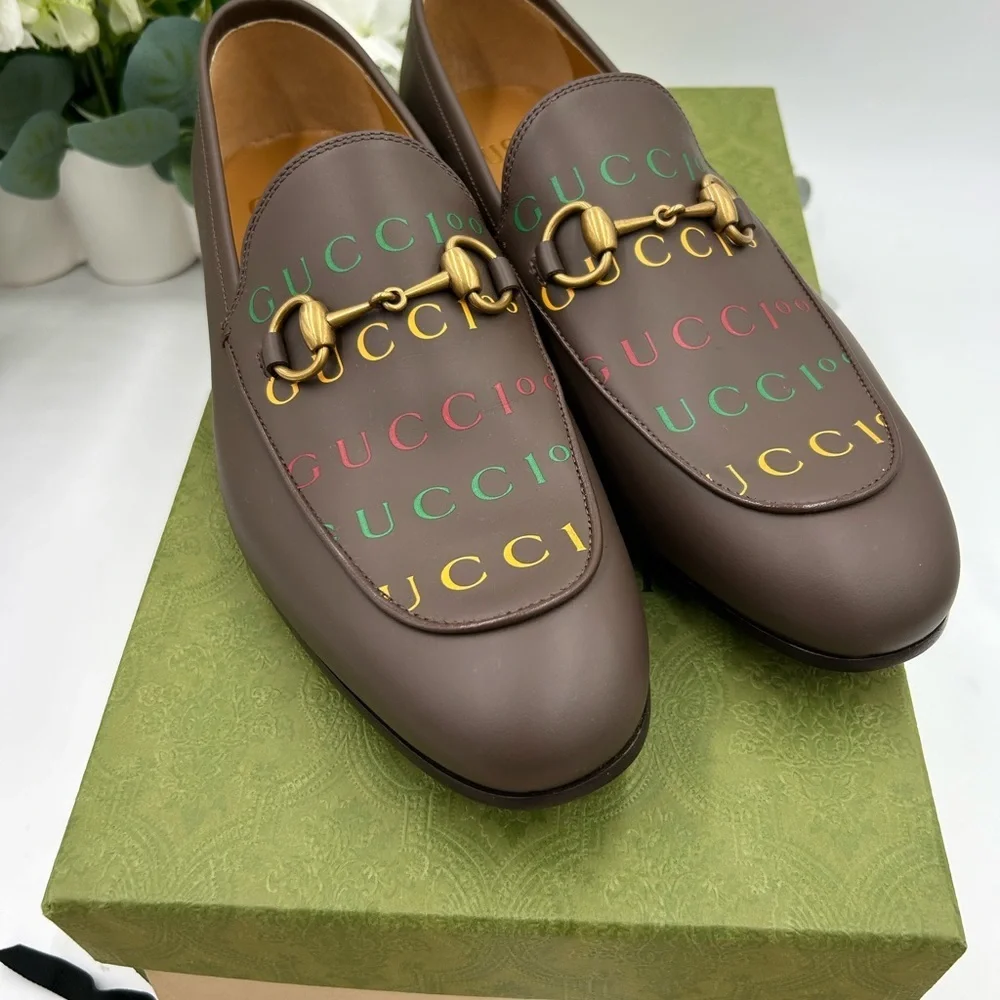 Men's Gucci JORDAAN horse bit 100th anniversary, Leather loafers 7.5 fits 8.5 US